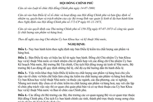 Nghị Định 62-CP Điều lệ kiểm tra chất lượng sản phẩm và hàng hoá