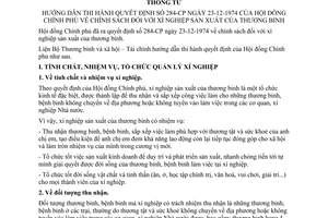 Thông tư 4-TBXH/TC chính sách xí nghiệp sản xuất thương binh hướng dẫn quyết định 284-CP