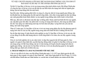 Thông Tư Liên Bộ 82-LB/TT chuyển mạng lưới nhà trẻ ngành giao thông vận tải Uỷ ban Bảo vệ bà mẹ và trẻ em địa phương quản lý