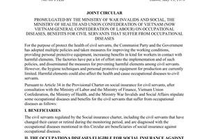 Joint circular No. 08/TTLB 1976 occupational diseases benefits for civil servants that suffer from occupational diseases