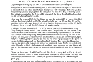 Chỉ Thị 254-TTg tổ chức ngày thương binh liệt sĩ 27-7 năm 1976
