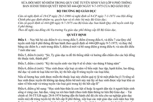 Quyết định 1076-QĐ  quy chế tuyển sinh vào lớp 8 phổ thông