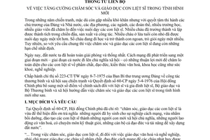 Thông Tư 16-TT/LB tăng cường chăm sóc giáo dục con liệt sĩ trong tình hình mới