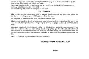 Quyết định 133-VGNN/NS mức giá mua khuyến khích sản phẩm nông nghiệp do HTXNN và gia đình nông dân bán vượt mức nghĩa vụ,kế hoạch hợp đồng