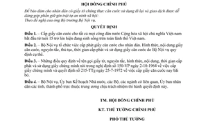 Quyết Định 143-CP cấp giấy căn cước cho nhân dân trong cả nước