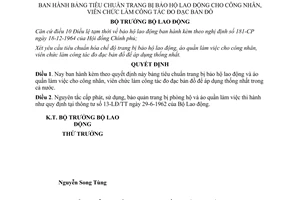 Quyết Định  301-LĐ/TL bảng tiêu chuẩn trang bị bảo hộ lao động cho công nhân, viên chức làm công tác đo đạc bản đồ