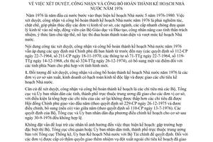 Thông Tư 465-TTg xét duyệt công nhận công bố hoàn thành kế hoạch Nhà nước năm 1976