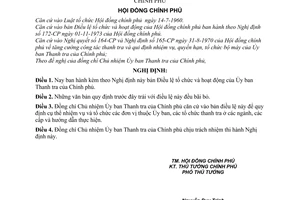 Nghị định 01-CP Điều lệ về tổ chức và hoạt động của Ủy ban Thanh tra của Chính phủ