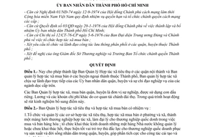 Quyết định 192/QĐ-UB-TC thành lập Ban Quản lý Hợp tác xã tiêu thụ ở các quận, huyện