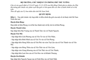 Quyết định 617-VP18 hợp nhất và điều chỉnh địa giới xã thuộc các huyện tỉnh Hà Nam Ninh