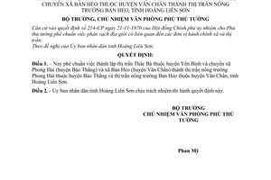 Quyết định  611-VP18 thành lập thị trấn Thác Bà,Yên Bình; chuyển xã Phong Hải, Bảo Thắng thành thị trấn nông trường Phong Hải