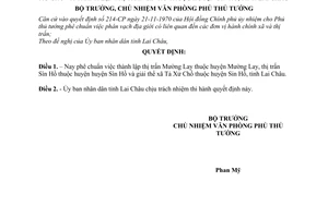 Quyết định 612-VP18  thành lập thị trấn Mường Lay huyện Mường Lay; giải thể xã Tả Xử Chồ và thành lập thị trấn Sìn Hồ huyện Sìn Hồ, tỉnh Lai Châu