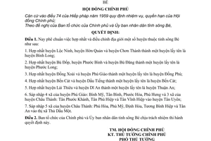 Quyết định 55-CP hợp chỉnh địa giới một số huyện thuộc tỉnh sông Bé