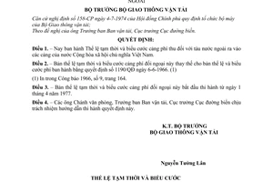 Quyết định 787-QĐ/VTGC Thể lệ tạm thời biểu cước cảng phí thu tàu nước ngoài