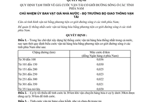 Quyết định 839-QĐ/LB/CVT giá cước vận tải cơ giới đường sông các tỉnh phía Nam