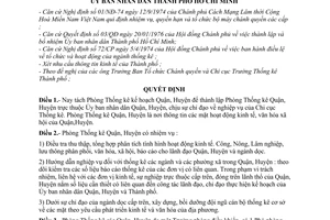 Quyết định 216/QĐ-UB/TC  thành lập Phòng Thống kê quận, huyện