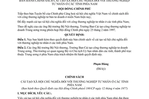 Quyết định 100/QĐ-CP chính sách cải tạo XHCN với thương nghiệp tư nhân các tỉnh phía Nam