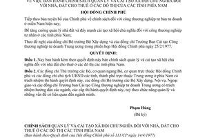 Quyết định 111/CP chính sách quản lý cải tạo XHCN đối với nhà, đất cho thuê đô thị tỉnh phía Nam