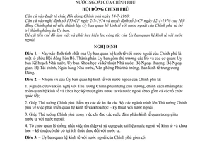 Nghị định 114-CP bổ sung nhiệm vụ của Ủy ban quan hệ kinh tế với nước ngoài của Chính phủ