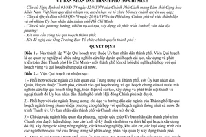 Quyết định 340/QĐ-UB thành lập Viện Quy hoạch thành phố