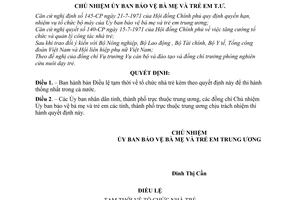 Quyết định  260-UB/QĐ  điều lệ tạm thời tổ chức nhà trẻ