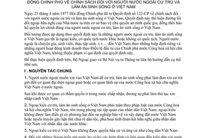 Thông tư liên bộ 178-LBNG/NV hướng dẫn Quyết định 122-CP chính sách người nước ngoài cư trú làm ăn sinh sống Việt Nam