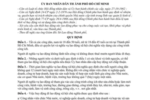 Quy định tạm thời 648/CT-UB nghĩa vụ lao động xã hội chủ nghĩa xây dựng thành phố Hồ Chí Minh