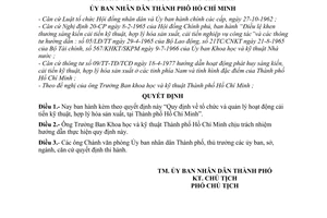 Quyết định 396/QĐ-TC  công tác tổ chức quản lý hoạt động cải tiến kỹ thuật, hợp lý hóa sản xuất, tại Thành phố Hồ Chí Minh