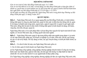 Quyết định 163-CP cơ cấu tổ chức bộ máy Ngân hàng Nhà nước