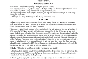 Nghị định 165-CP sửa đổi nhiệm vụ, quyền hạn và tổ chức bộ máy của Việt Nam Thông tấn xã