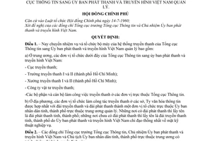 Quyết định 180-CP chuyển nhiệm vụ tổ chức bộ máy truyền thanh Tổng cục Thông tin sang Ủy ban phát thanh truyền hình Việt Nam quản lý