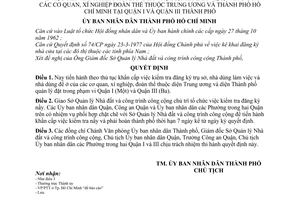 Quyết định 851/QĐ-UB kiểm tra đăng ký trụ sở, nhà làm việc, nhà ở các cơ quan, xí nghiệp đoàn thể thuộc trung ương và TP HCM tại quận 1,3