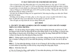 Quyết định 439/QĐ-UB tổ chức tổ, đội lao động chuyên nghiệp và bán chuyên nghiệp xây dựng thành phố Hồ Chí Minh