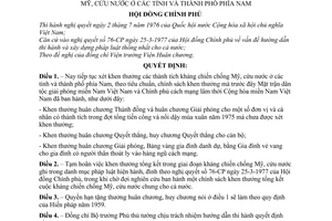 Quyết định 227-CP  tiếp tục xét khen thưởng thành tích kháng chiến chống Mỹ, cứu nước các tỉnh thành phố phía Nam