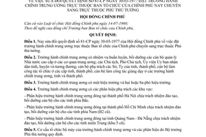 Quyết định 231-CP đặt trường Hành chính Trung ương thuộc Ban Tổ chức Chính phủ  sang thuộc Phủ Thủ tướng sửa đổi quyết định 81-CP