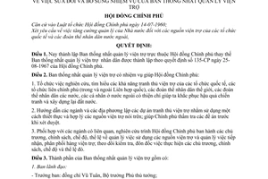 Quyết định 261-CP sửa đổi nhiệm vụ Ban thống nhất quản lý viện trợ