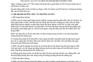 Thông tư 150-VHTT/TC chế độ diễn viên hướng dẫn quyết định 250-TTg