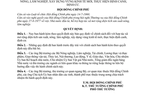 Quyết định272-CP chính sách hợp tác xã mở rộng diện tích sản xuất nông, lâm nghiệp, xây dựng vừng kinh tế mới, thực hiện định canh, định cư