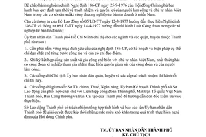 Chỉ thị 61/CT-UB năm 1977 thực hiện Nghị định 186-CP ký kết hợp đồng sản xuất  gia công chế biến