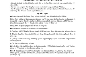 Quyết định 598/QĐ-UB thành lập Phòng Thủy lợi huyện Nhà Bè