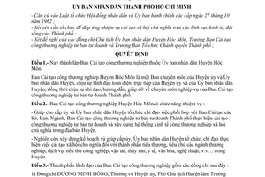 Quyết định 605/QĐ-UB thành lập Ban Cải tạo công thương nghiệp Ủy ban nhân dân Huyện Hóc Môn