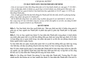 Quyết định 612/QĐ-UB  phân công quản lý giữa các sở, ban, ngành của thành phố, phân cấp quản lý giữa cấp thành phố và cấp quận, huyện