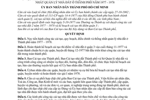 Quyết định 1518/QĐ-UB công tác cải tạo, quy hoạch, điều chỉnh và thống nhất quản lý nhà đất ở Thành phố Hồ Chí Minh năm 1977 1978