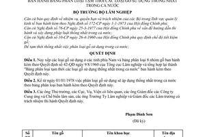 Quyết định 2198-CNR bảng phân loại tạm thời gỗ sử dụng thống nhất trong cả nước