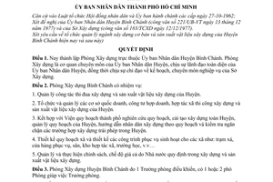 Quyết định 02/QĐ-UB thành lập Phòng Xây dựng thuộc Ủy ban nhân dân huyện Bình Chánh