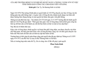 Công văn 305/HT tính thời gian công tác cho giáo viên vỡ lòng.