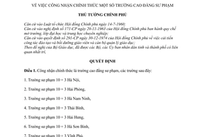 Quyết định 164-TTg công nhận trường cao đẳng sư phạm