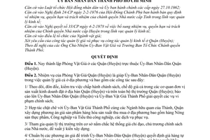 Quyết định 42A/QĐ-UB thành lập Phòng Vật Giá ở quận huyện