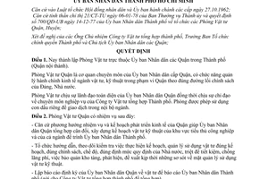 Quyết định 42B/QĐ-UB-TC thành lập Phòng Vật tư quận