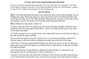 Quyết định 41A/QĐ-UB thành lập Phòng xây dựng thuộc Ủy ban nhân dân quận 1